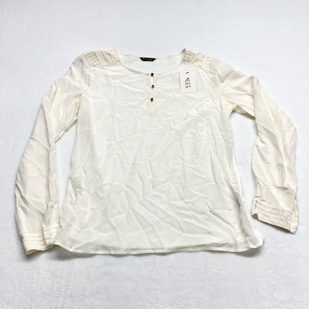 Massimo Dutti Pleated Shoulder Blouse Womens Size M Ivory Cream Mixed Media Top